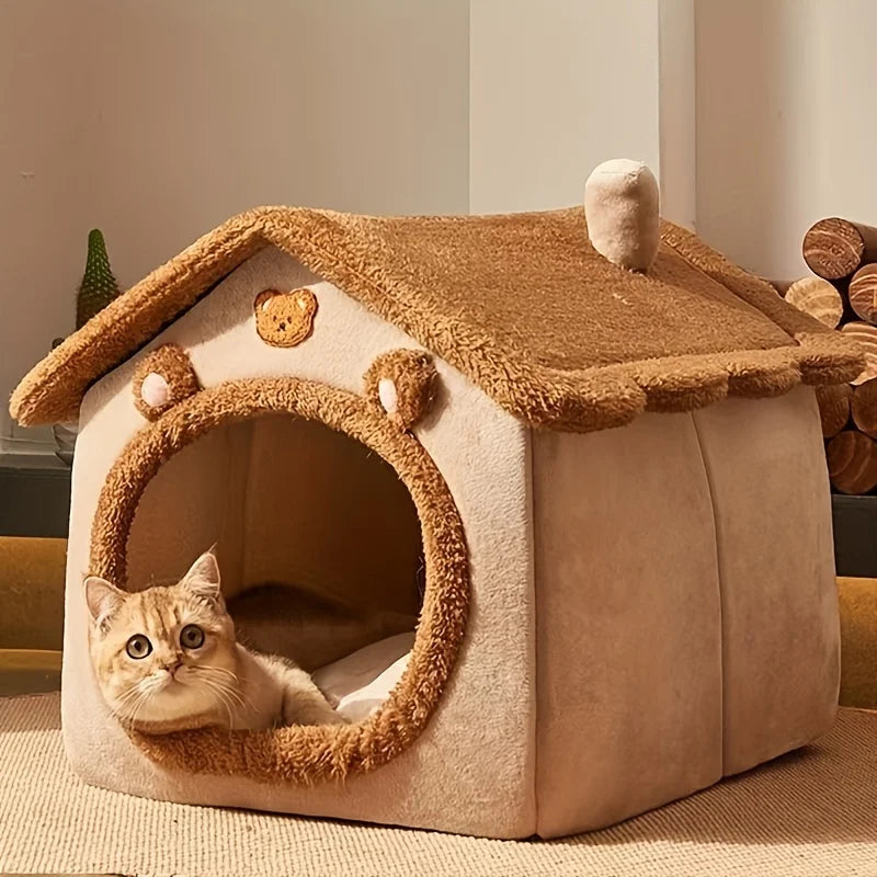 Cozy Cat Cottage Soft, Removable, Warm Polyester Bed for Cats & Small Dogs Ideal Winter Nest