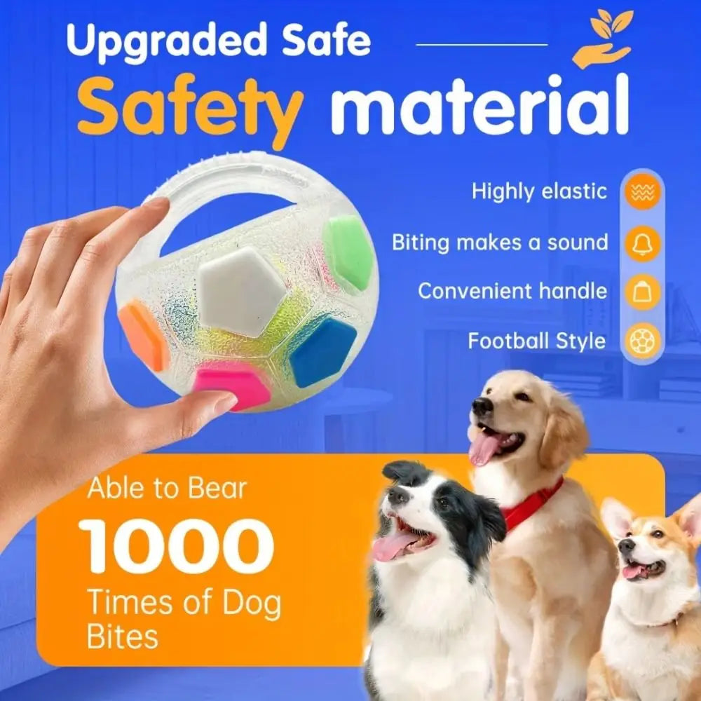 Animal Dog Toys Soccer Ball Durable TPR Interactive Squeaky Pet Football with Handle Teeth Grinding & Training