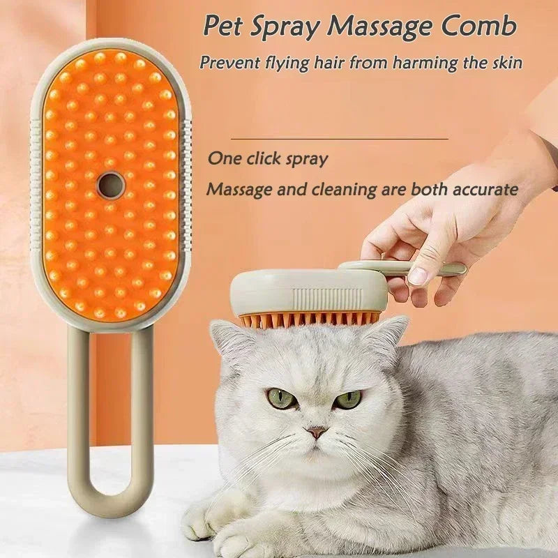 3-in-1 Pet Grooming Brush: Steam Spray, Massage & Hair Removal Tool for Cats & Dogs - Foldable & Rotatable Design