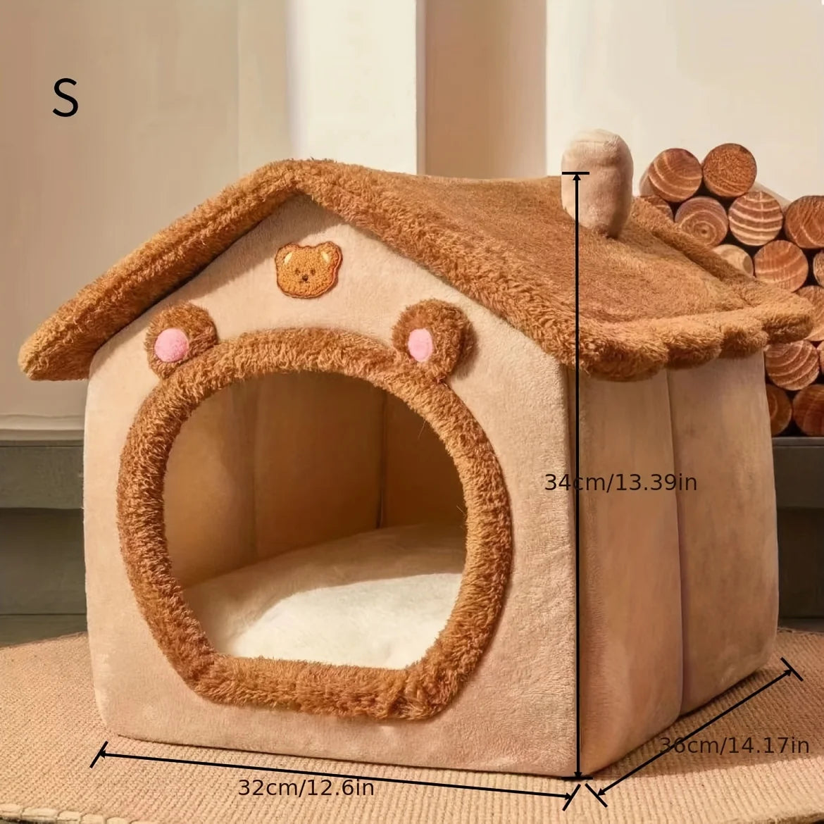 Cozy Cat Cottage Soft, Removable, Warm Polyester Bed for Cats & Small Dogs Ideal Winter Nest
