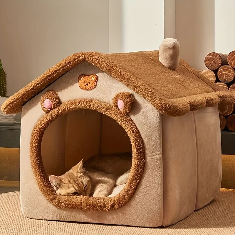 Cozy Cat Cottage Soft, Removable, Warm Polyester Bed for Cats & Small Dogs Ideal Winter Nest