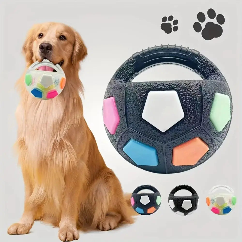 Animal Dog Toys Soccer Ball Durable TPR Interactive Squeaky Pet Football with Handle Teeth Grinding & Training