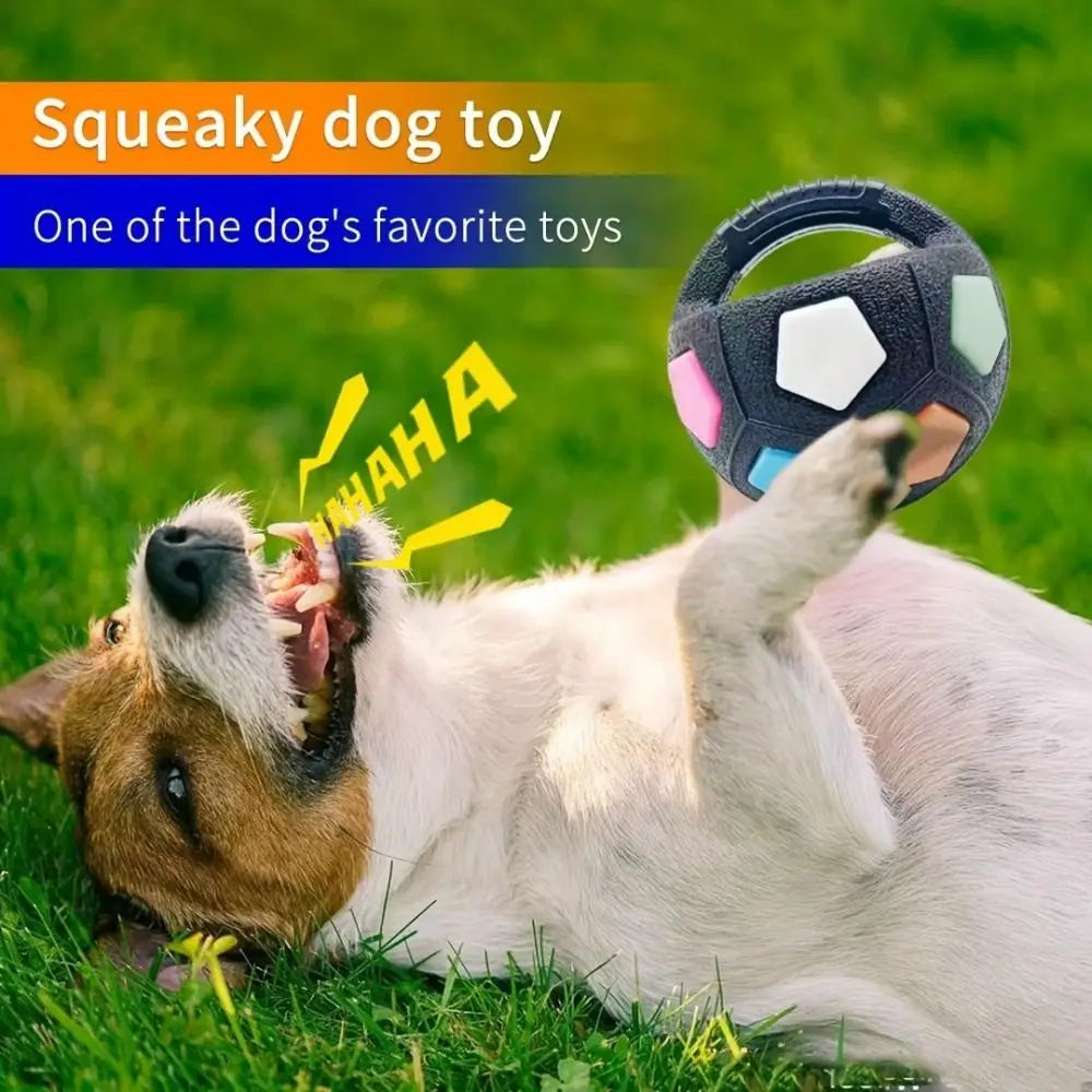 Animal Dog Toys Soccer Ball Durable TPR Interactive Squeaky Pet Football with Handle Teeth Grinding & Training