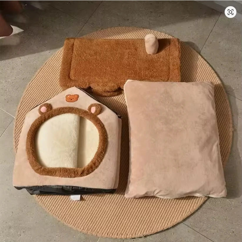 Cozy Cat Cottage Soft, Removable, Warm Polyester Bed for Cats & Small Dogs Ideal Winter Nest