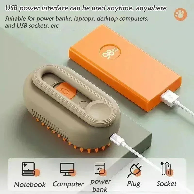 3-in-1 Pet Grooming Brush: Steam Spray, Massage & Hair Removal Tool for Cats & Dogs - Foldable & Rotatable Design
