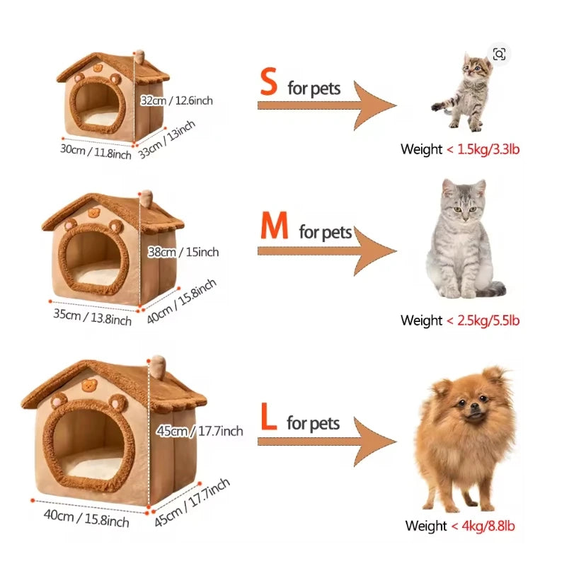 Cozy Cat Cottage Soft, Removable, Warm Polyester Bed for Cats & Small Dogs Ideal Winter Nest