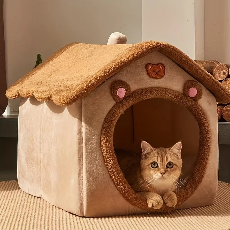 Cozy Cat Cottage Soft, Removable, Warm Polyester Bed for Cats & Small Dogs Ideal Winter Nest