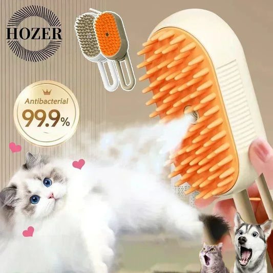 3-in-1 Pet Grooming Brush: Steam Spray, Massage & Hair Removal Tool for Cats & Dogs - Foldable & Rotatable Design