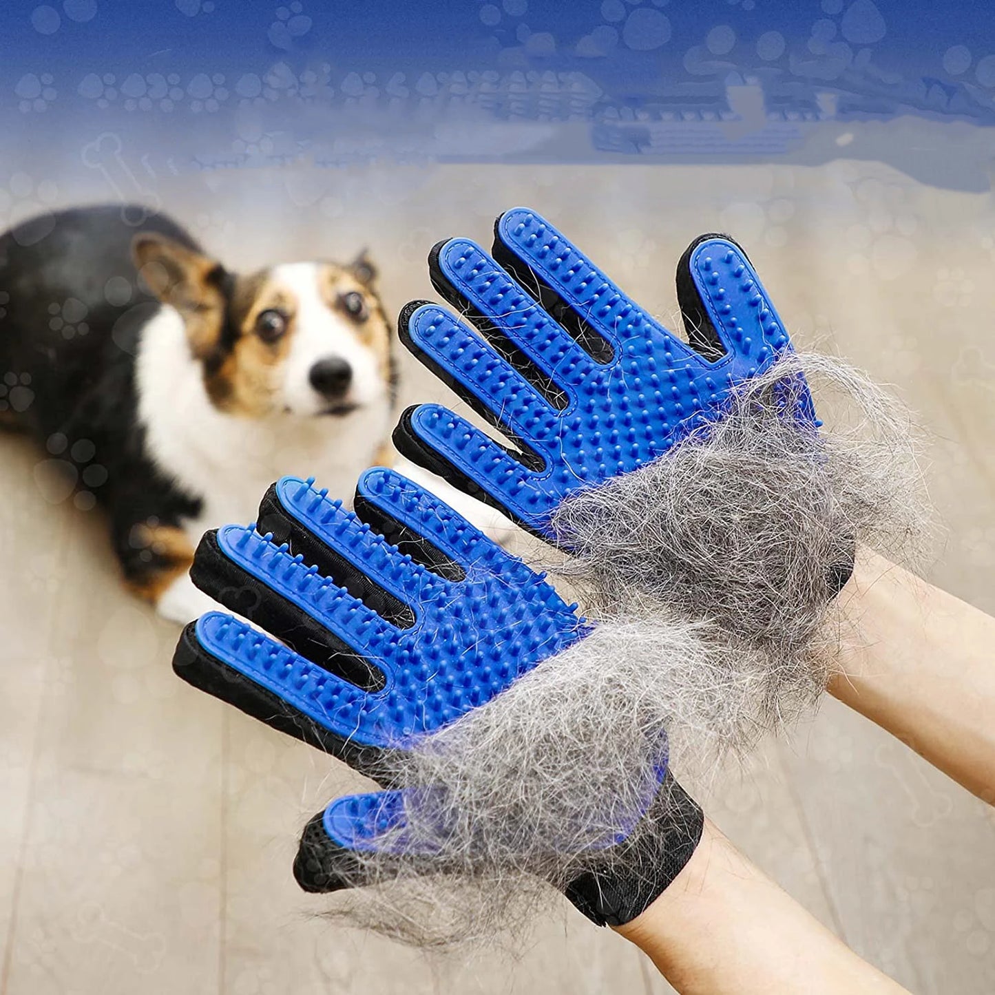 A pair of pet grooming gloves - gentle brush removal, suitable for dogs and cats - massage stimulation loop - easy to use