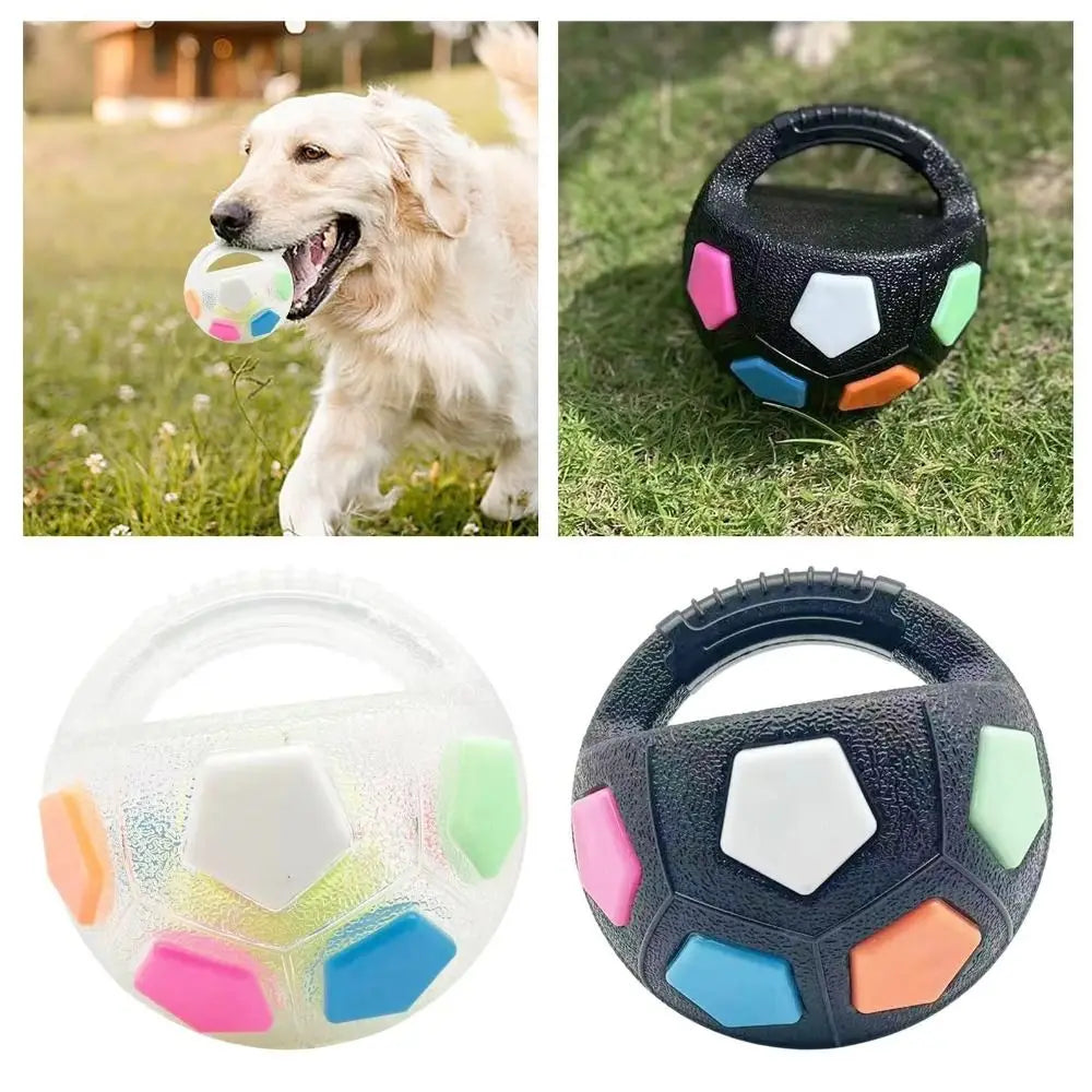 Animal Dog Toys Soccer Ball Durable TPR Interactive Squeaky Pet Football with Handle Teeth Grinding & Training