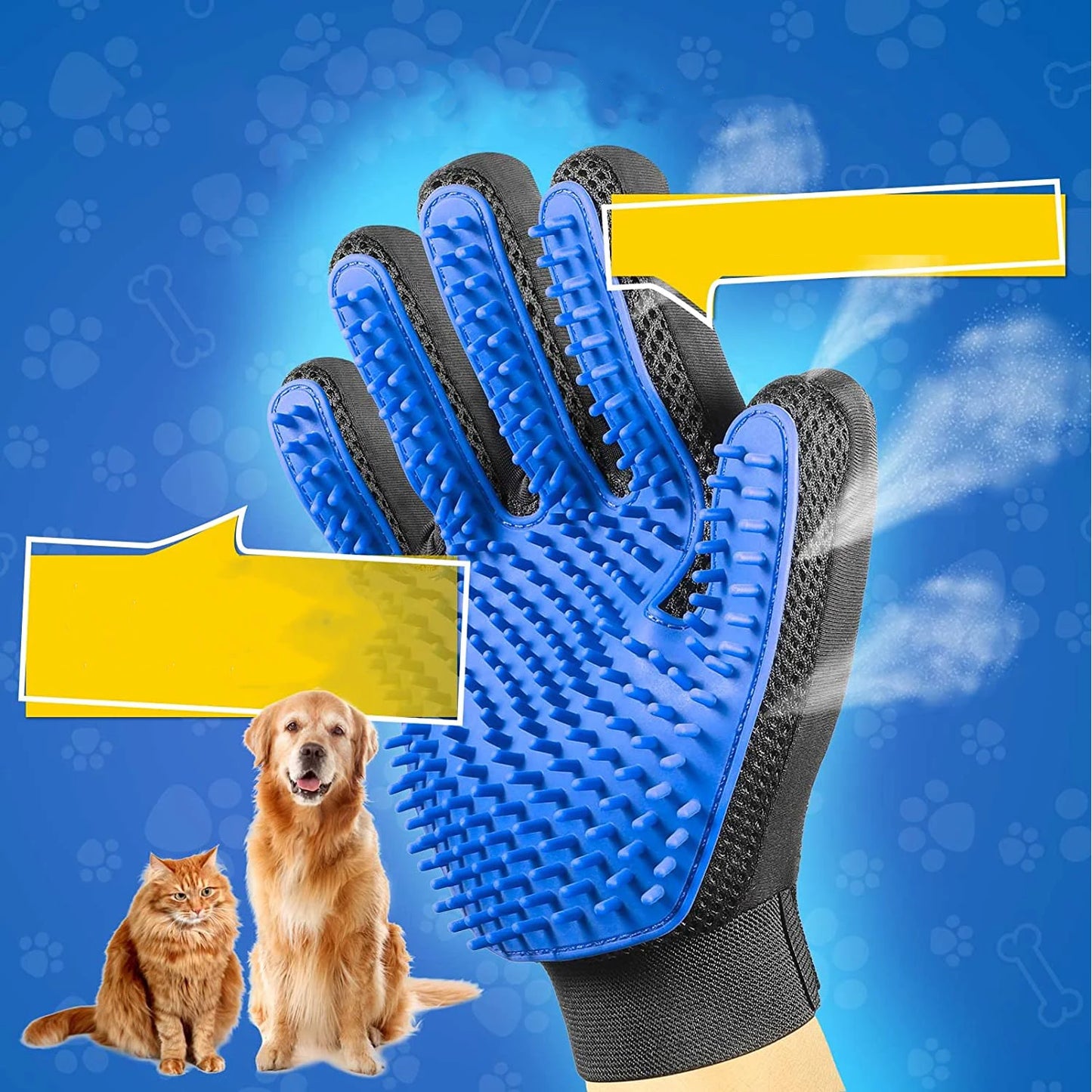 A pair of pet grooming gloves - gentle brush removal, suitable for dogs and cats - massage stimulation loop - easy to use